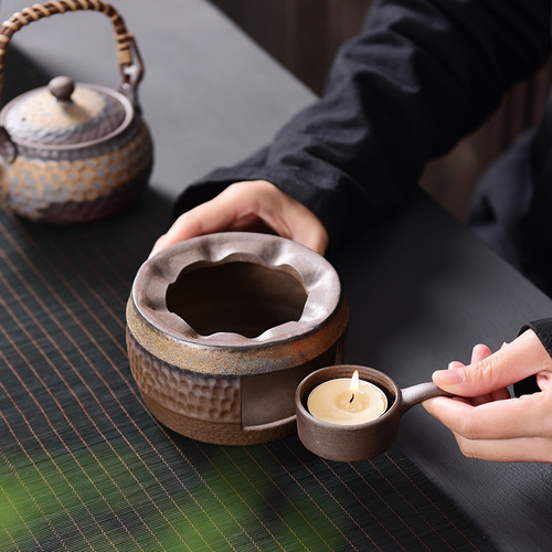 Ancient style coarse pottery candle warm tea stove tea brewing set retro original pottery dry burning table base tea ceremony accessories