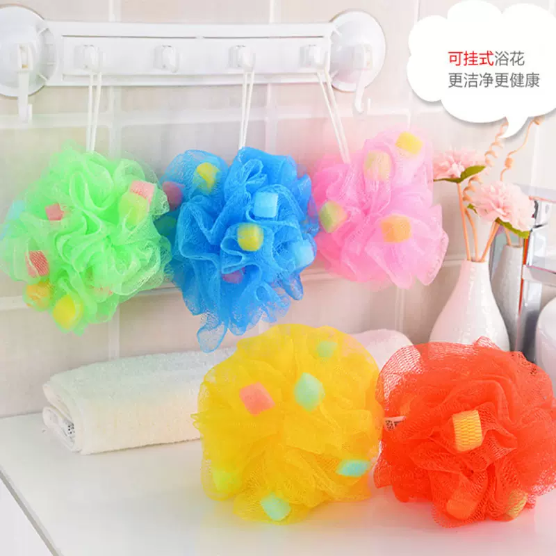 厂家批发韩版洗澡彩色海绵沐浴花大号双色儿童浴擦搓澡沐浴球