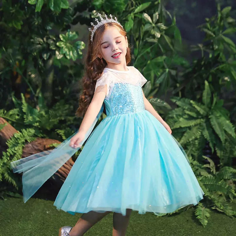 女童珠片裙夏装新款冰雪奇缘裙爱莎公主裙夏季网纱蓬蓬裙