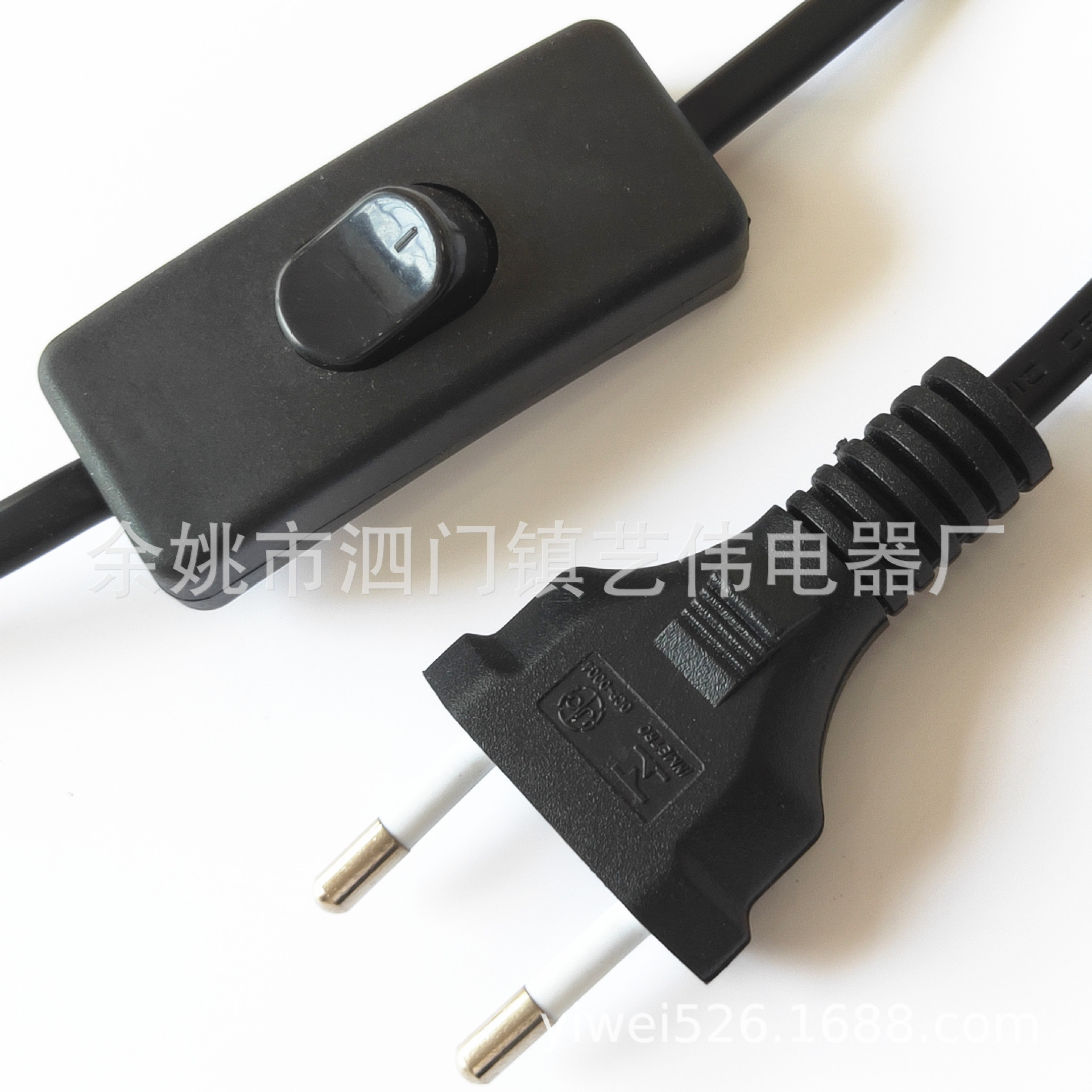 巴西两极插头线303开关插头电源线两芯欧规电源线插头VDE电源线