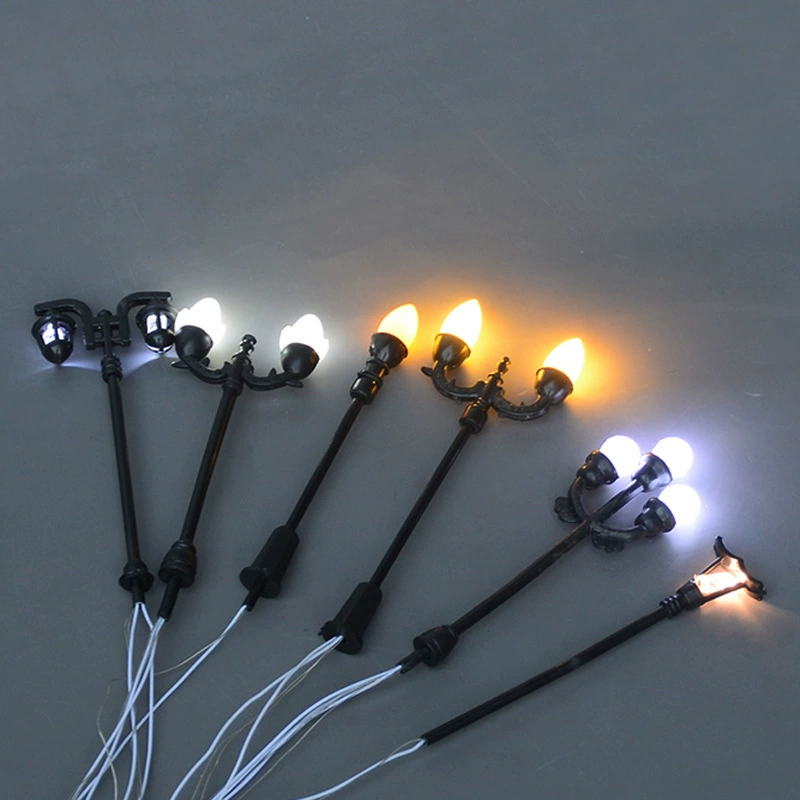 Микро пейзаж мини-уличный фонарь модель пластиковая одинарная двойная головка садовый светильник здание песок настольное освещение сцена материал ручной работы 3 В