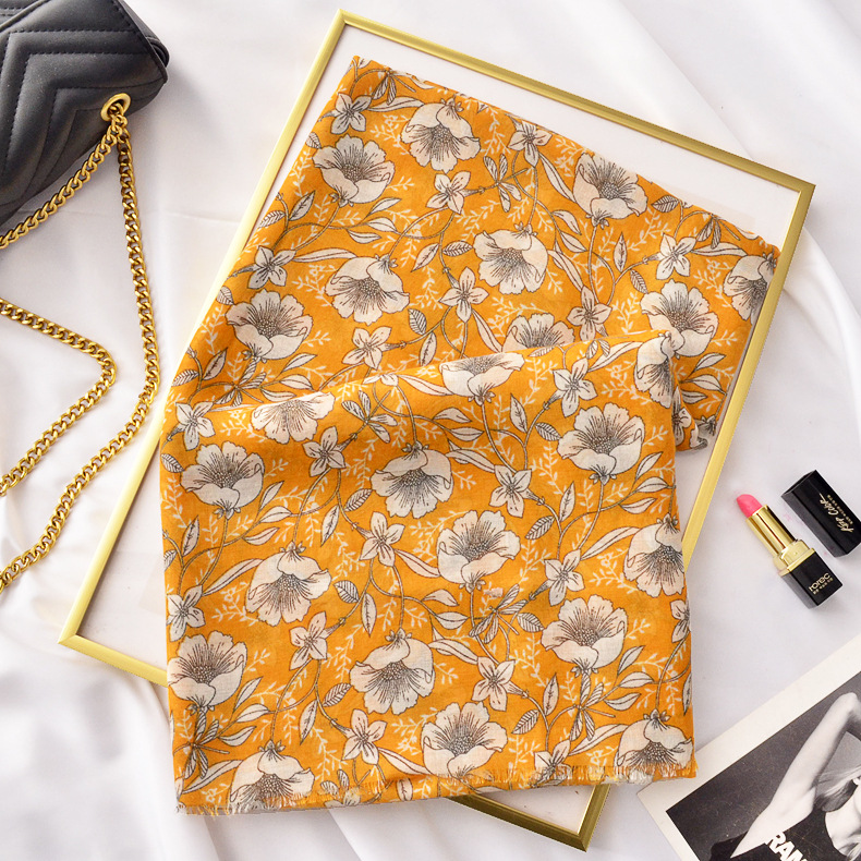 Primavera y verano viajes vacaciones playa toalla protector solar algodón y lino bufanda nuevo europeo y americano Comercio exterior brillante color impreso bufanda chal