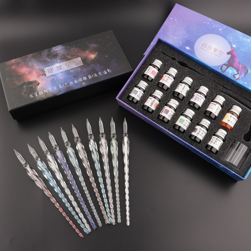 Glass Pen Crystal Dip Pen Student Stationery Internet Celebrity TikTok Same Color Painting Pen Set Gift