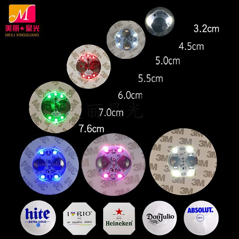 Etiqueta engomada de taza luminosa led al por mayor KTV bar club nocturno cerveza bebida etiqueta engomada de botella luminosa puede imprimir el patrón del logotipo del invitado