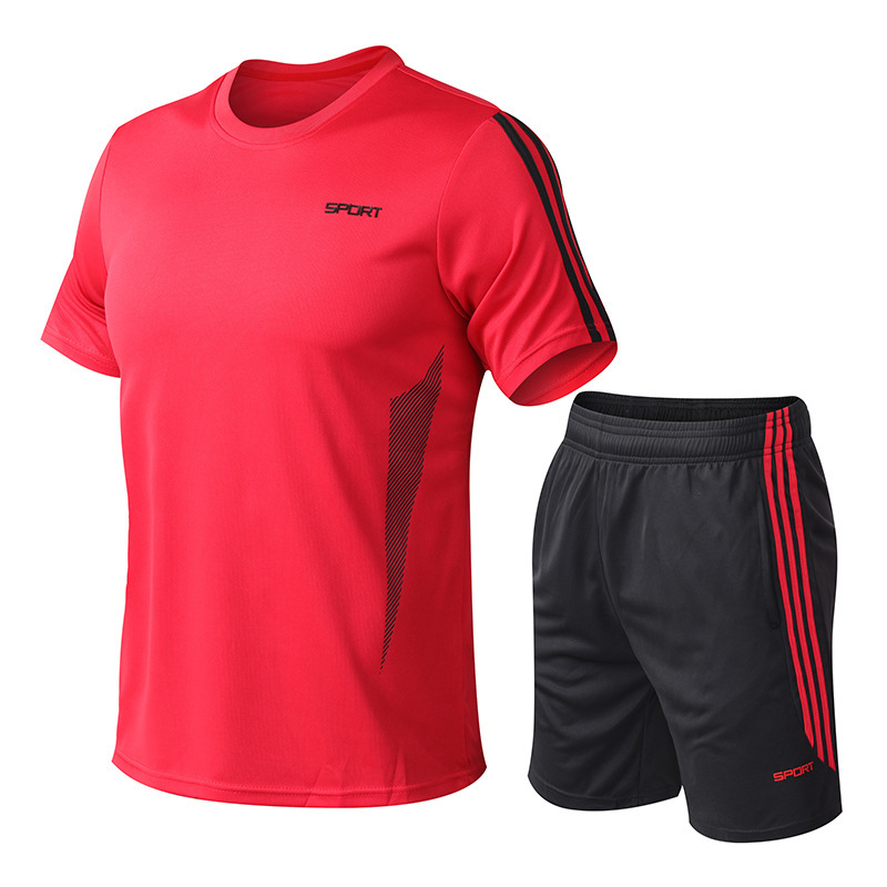 Sports suit men's summer fitness short-sleeved men's quick-drying clothes running loose casual sportswear plus size L209 shipping