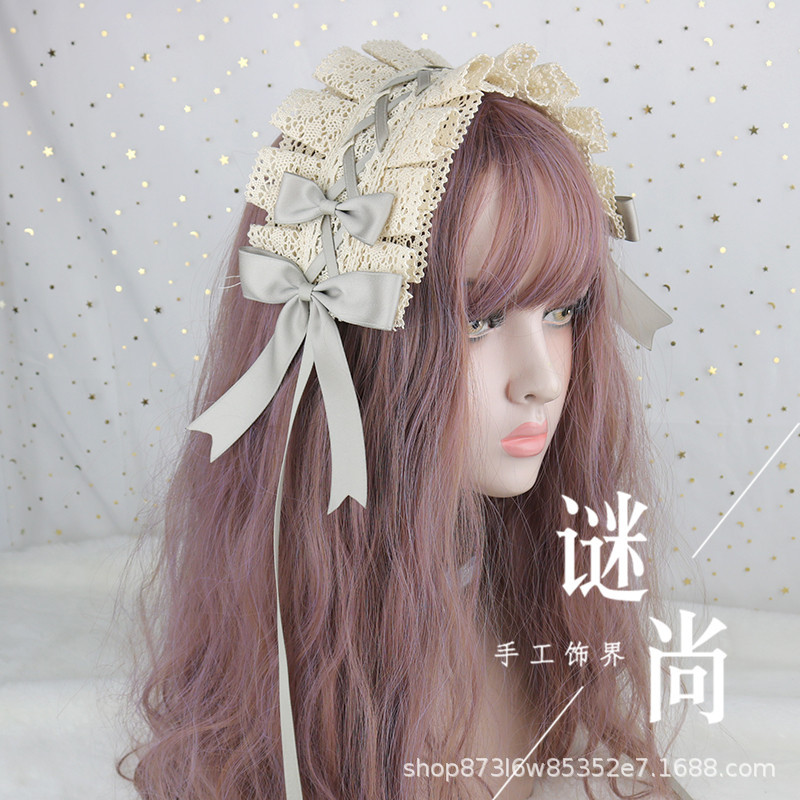 日本系の柔らかい妹lolitaのカチューシャのレースのヘアピンlolitaの甘い日常の百合のヘアバンドの蝶結びkcの頭飾り