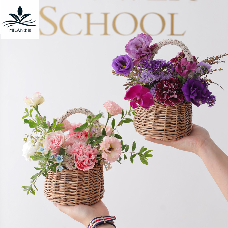 Fábrica directa estilo pastoral ratán cesta de flores de mano cesta de almacenamiento arreglo de flores de encaje cesta de sauce tejida