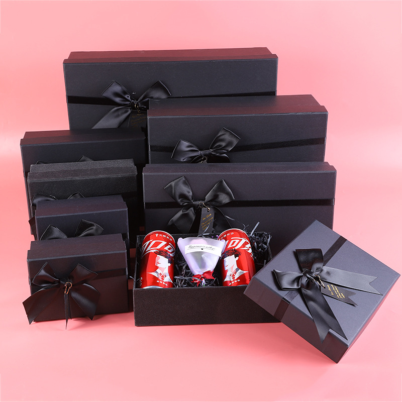 长方形ins大号黑色创意蝴蝶结礼物生日礼盒 口红可乐礼品盒包装盒