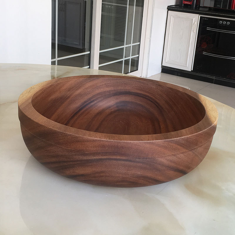 Madera entera directa de la fábrica cavando el lavabo de madera extra grande redondo cuenco de madera creativo madera del Acacia que mezcla el lavabo madera sólida en existencia