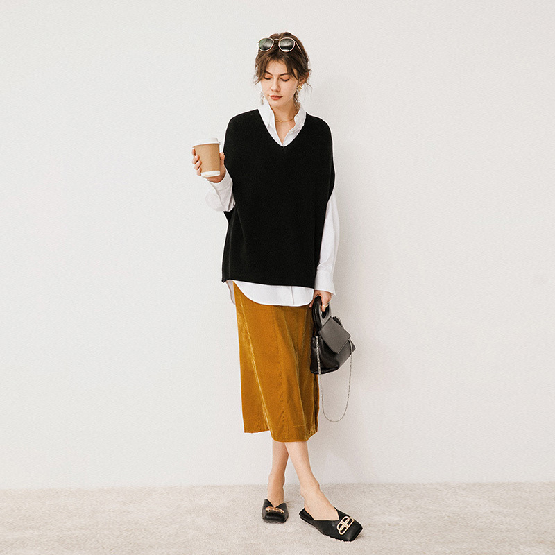 Nuevo estilo coreano Chaleco con cuello en V suéter blogger sentido alta ocultación carne moda casual de punto chaleco suelto ropa exterior de las mujeres image 6