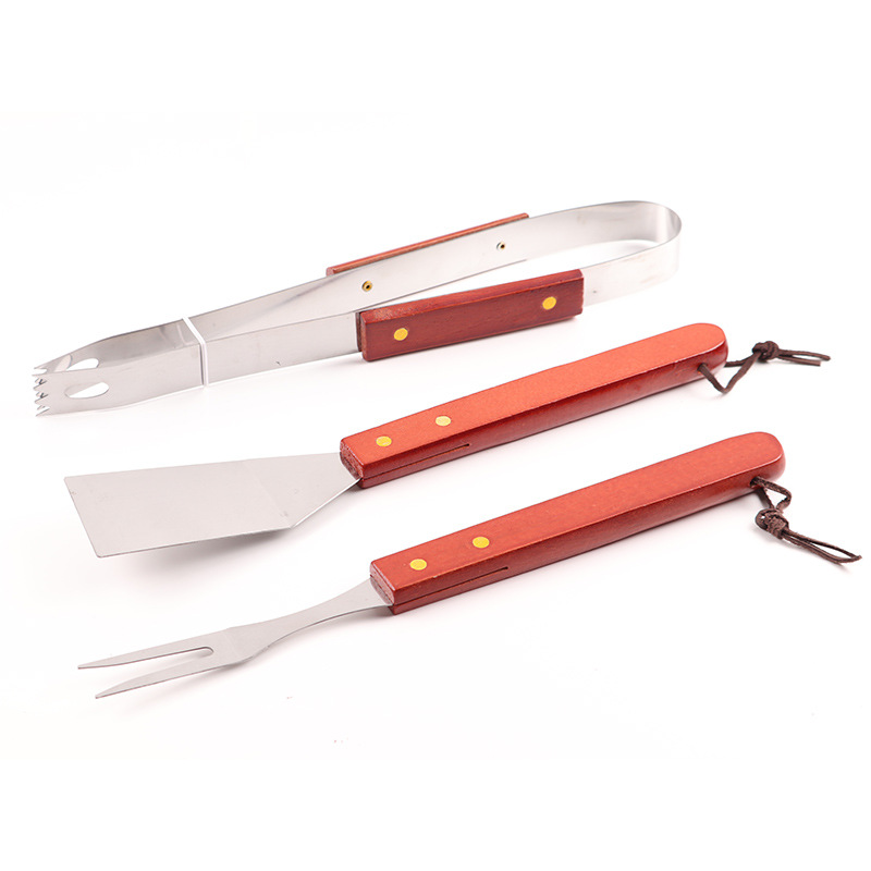 Fábrica directa mango de madera portátil barbacoa Juego de 3 barbacoa herramientas barbacoa combinación accesorios conjunto barbacoa juego