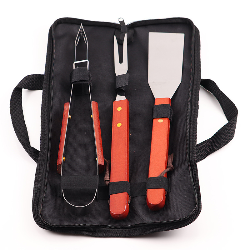 Fábrica directa mango de madera portátil barbacoa Juego de 3 barbacoa herramientas barbacoa combinación accesorios conjunto barbacoa juego