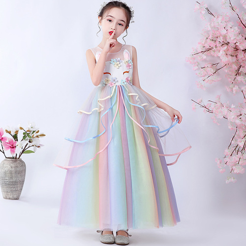 Princess dress for girls, unicorn theme, junior and senior size flower festival performance dress, ballgown style with net underskirt