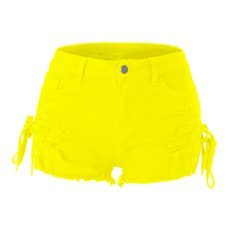 La primavera y el verano de Amazon ripped borla callos pantalones cortos independientes stand cintura baja split vendaje las mujeres en stock