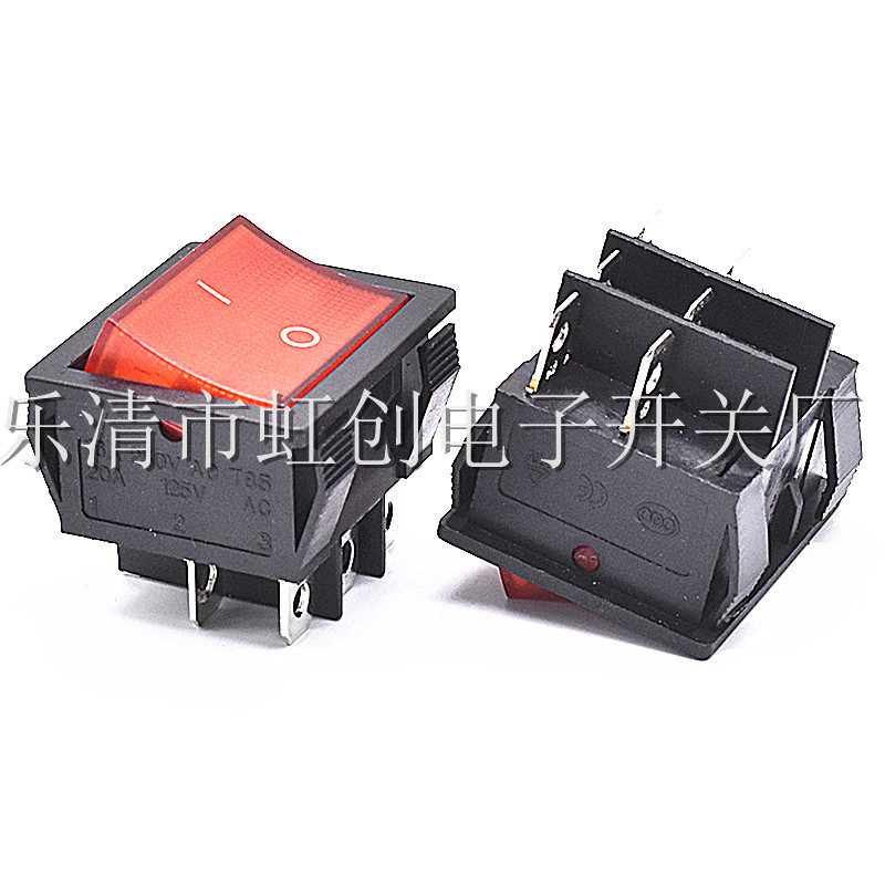 6脚2档 船形开关 KCD9 30X32红色透明带灯船型开关