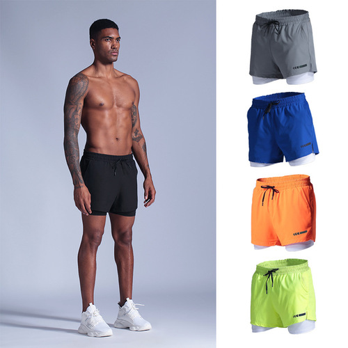 Men's Running and Cycling Sport Shorts, Marathon and Track Sprint Dry-Quick Double-layer Three-quarter Pants, Fitness and Track Training Wear