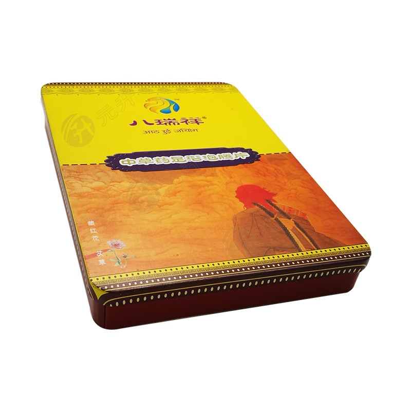Foot Soaking Tablet Packaging Iron Box Flat Titanium Nail Tinplate Box Rectangular Egg Tart Tin Can Manufacturer Biscuit Box