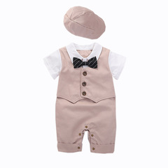 Summer New Arrival Baby Kidswear Gentleman's Dress Boys' Short Sleeve Tunic Shirt / Pajama Set with Pajama Top + Hat