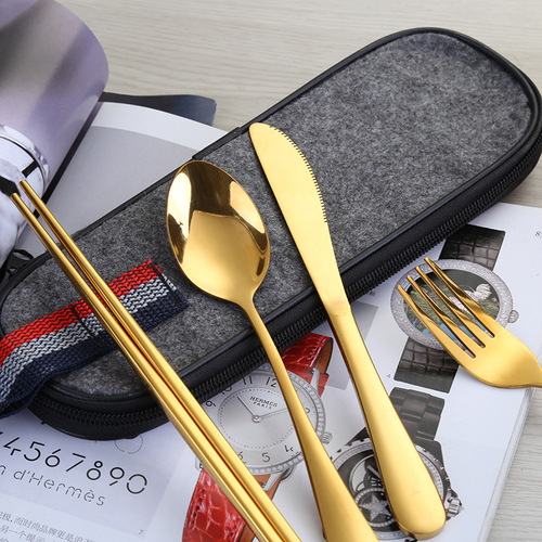 High-end 1010 Set Outdoor Western Knife, Fork, Spoon, Chopsticks, Straw Combining Portable Cutlery Bag, Factory Wholesale