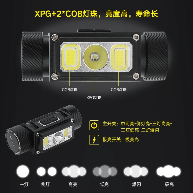 21700 long battery life headlight multi-function USB rechargeable COB flashlight outdoor work light night vision outdoor night riding