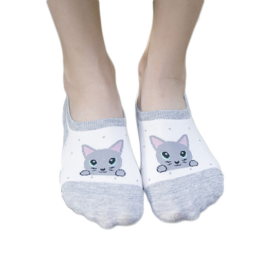 新款日系袜子女卡通船袜 动物猫头女隐形袜 硅胶短袜厂家批发