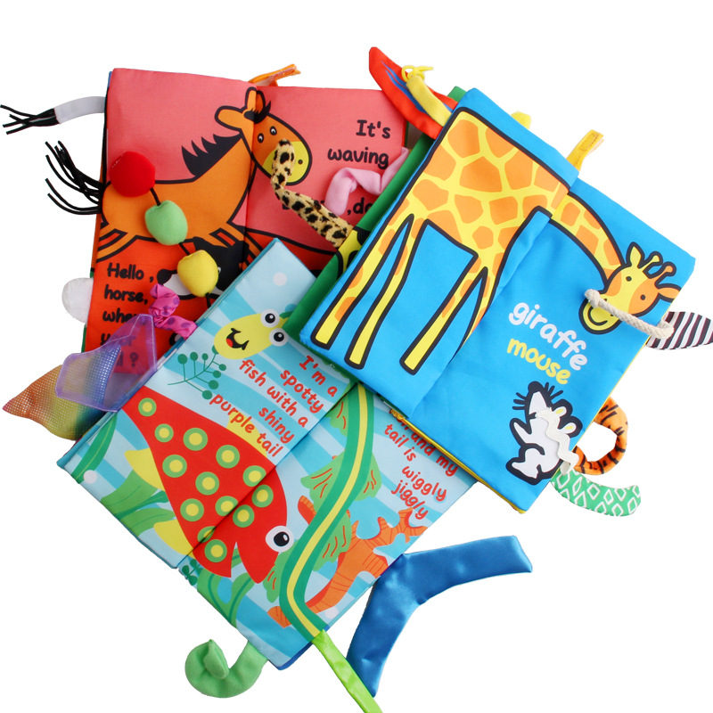Educación temprana de los niños cola animal educativo papel de llamada bebé libro de tela Selva Marina granja variedad de animales exportación opcional