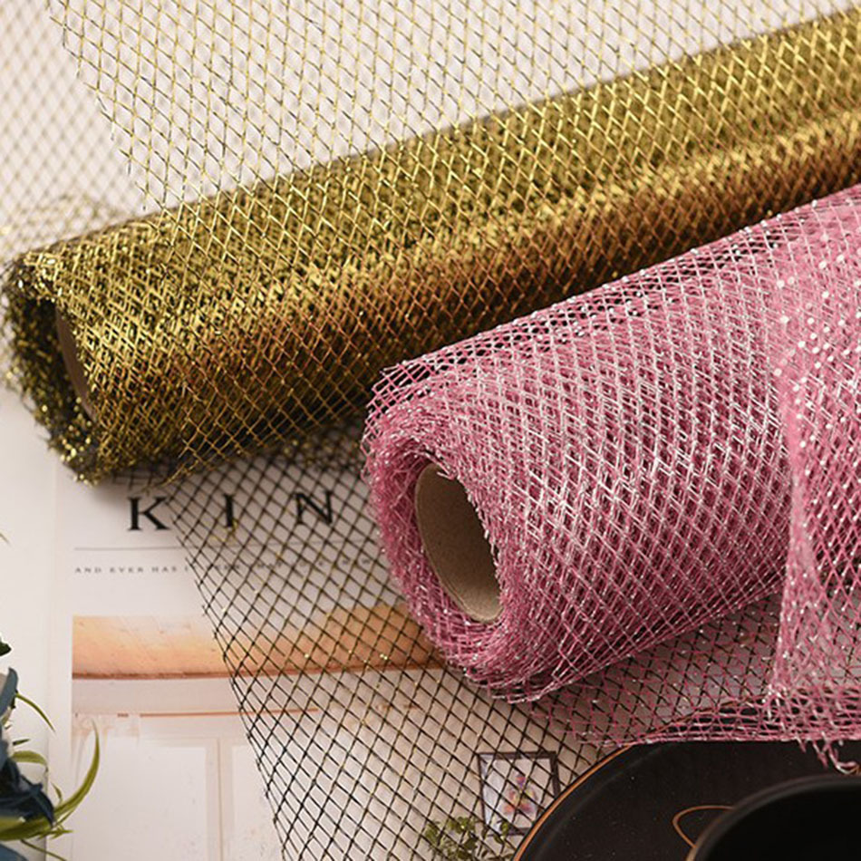 鲜花包装美人鱼网单面金银色网纱卷四角菱形网纱布