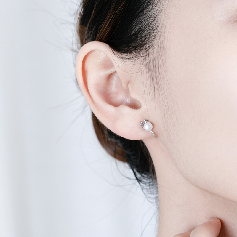 Wanying Jewelry Antler Pearl Ear Clip Women's S925 Sterling Silver Korean Style Ear Holes Internet Popular Creative Cute Gift Customization