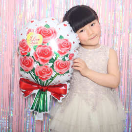 玫瑰花束造型婚庆气球情人节手捧玫瑰花装饰气球母亲节派对布置品