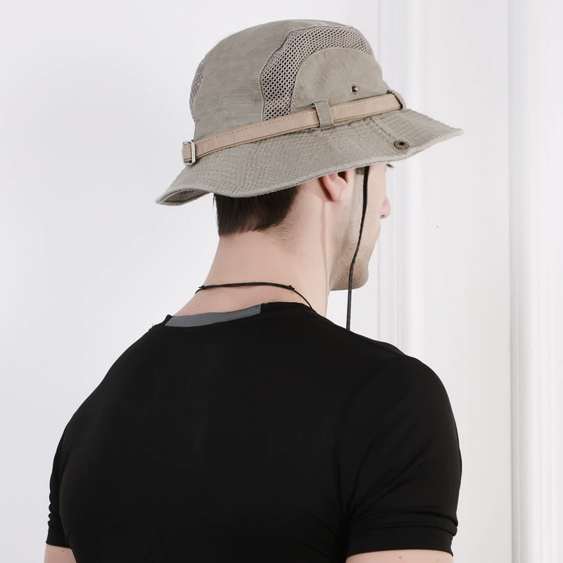 Летняя туристическая солнцезащитная шляпа, сетчатая вентиляция Boonie Hat, широкополая, 58 см, регулируемая крошка-верёвка под подбородок