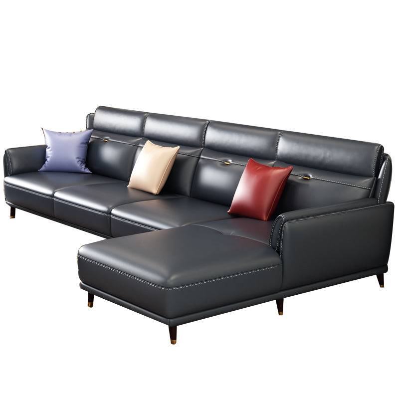 Sofá de cuero para apartamentos pequeños, combinación en forma de L, muebles minimalistas italianos, sofá de cuero, precio especial, suministro directo de fábrica.