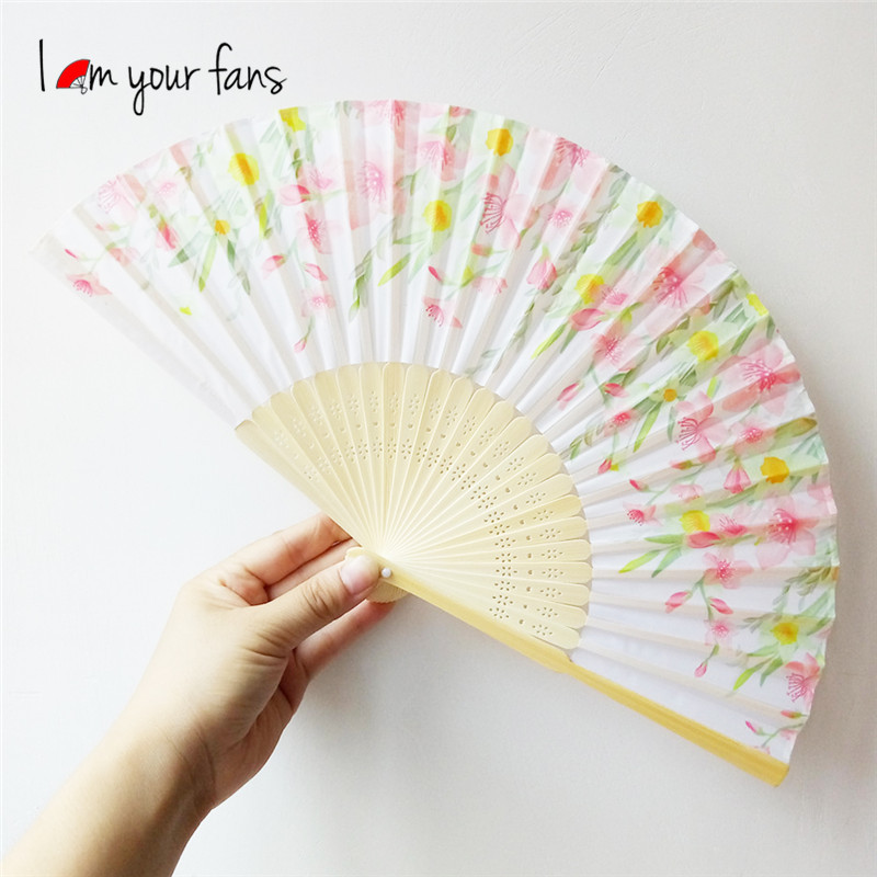 Fabricante personalizado 21CM cubierta de tela pequeño ventilador Flor de las mujeres ventilador de tela de hueso ventilador de tela de publicidad Personalización de imagen personalizada