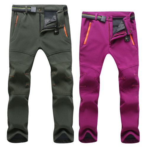 Thickened assault pants for men, fleece slim fit, autumn and winter large size windproof soft shell ski outdoor mountaineering trousers for women cross-border
