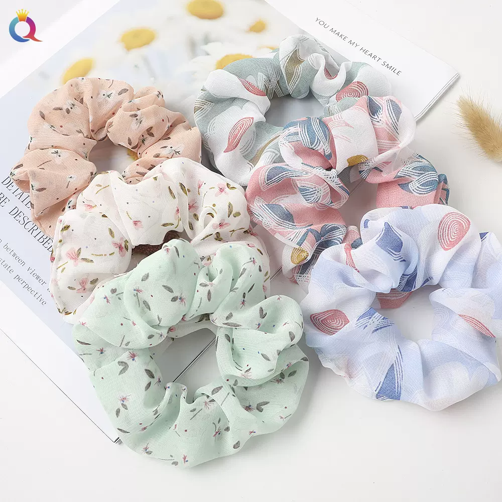 奇阅跨境新款印花雪纺大肠发圈马尾丸子头发圈布艺小清新大肠圈