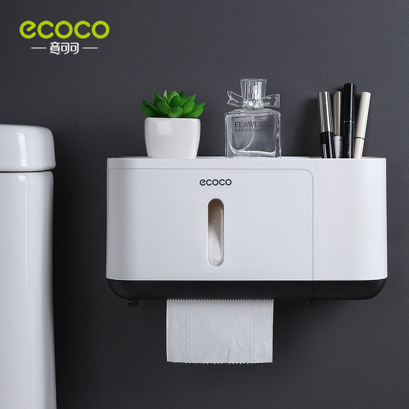 Titular de papel higiénico ponche-libre montado en la pared multi-funcional rollo de papel rack de almacenamiento baño impermeable tejido caja de almacenamiento