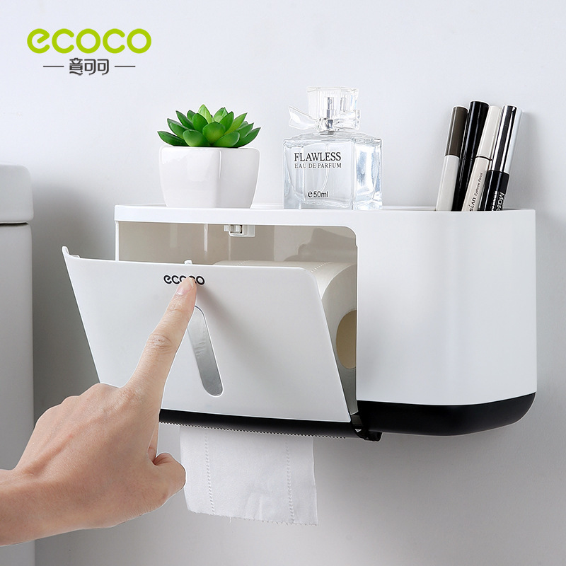 Titular de papel higiénico ponche-libre montado en la pared multi-funcional rollo de papel rack de almacenamiento baño impermeable tejido caja de almacenamiento