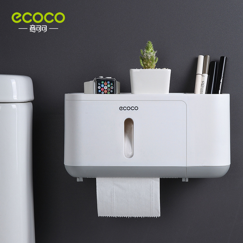 Titular de papel higiénico ponche-libre montado en la pared multi-funcional rollo de papel rack de almacenamiento baño impermeable tejido caja de almacenamiento
