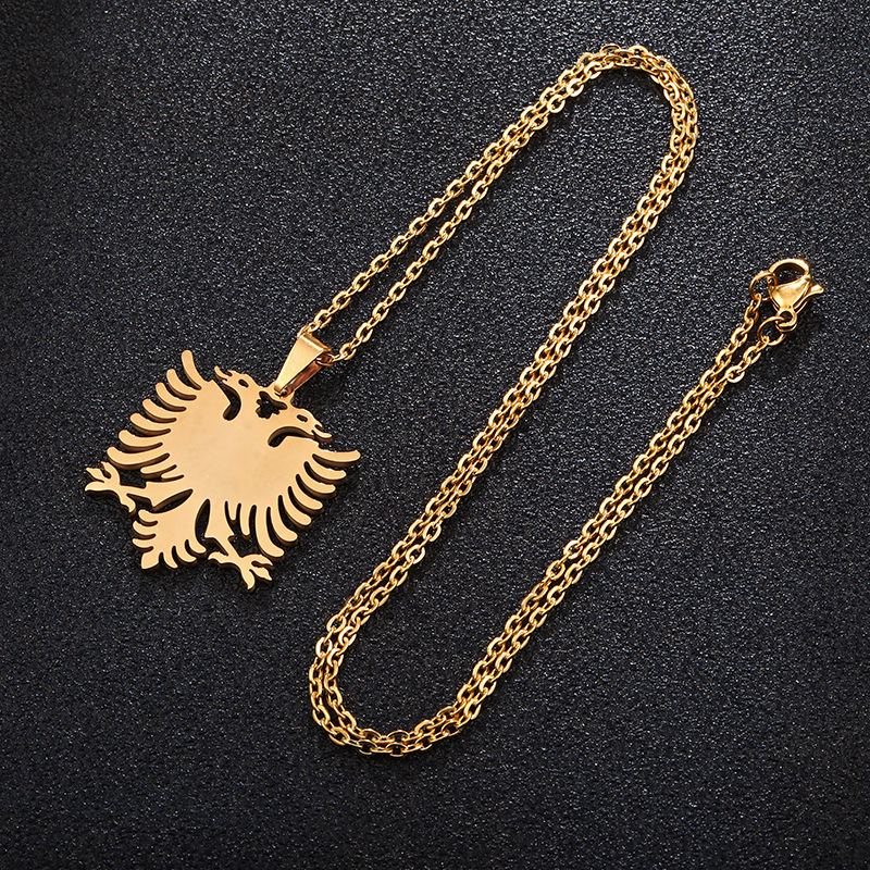 jewelry hot selling Albania Eagle Map Pendant Necklace Unisex Stainless Steel Necklace Jewelry_voghion.com