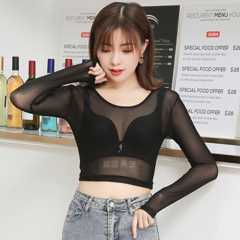 Black top [mesh] half length long sleeves