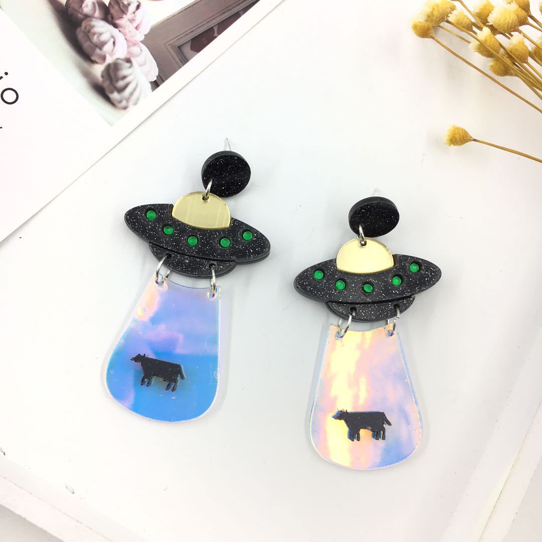 Europa y América exagerada insecto brillo UFO ET nave espacial alienígena pendientes de acrílico