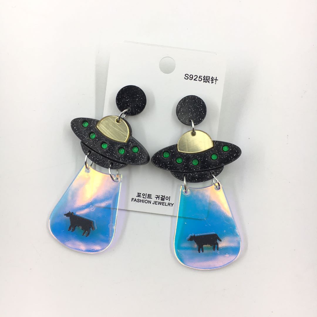 Europa y América exagerada insecto brillo UFO ET nave espacial alienígena pendientes de acrílico