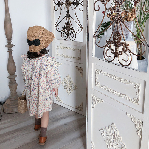 Children's clothing spring and autumn new arrival girls baby long-sleeved Korean style cotton and linen floral doll dress children's temperament princess dress