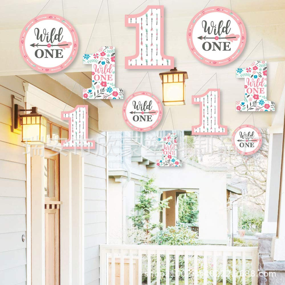 亚马逊热卖儿童周岁生日派对悬挂门廊和树院装饰标志牌门挂挂件牌