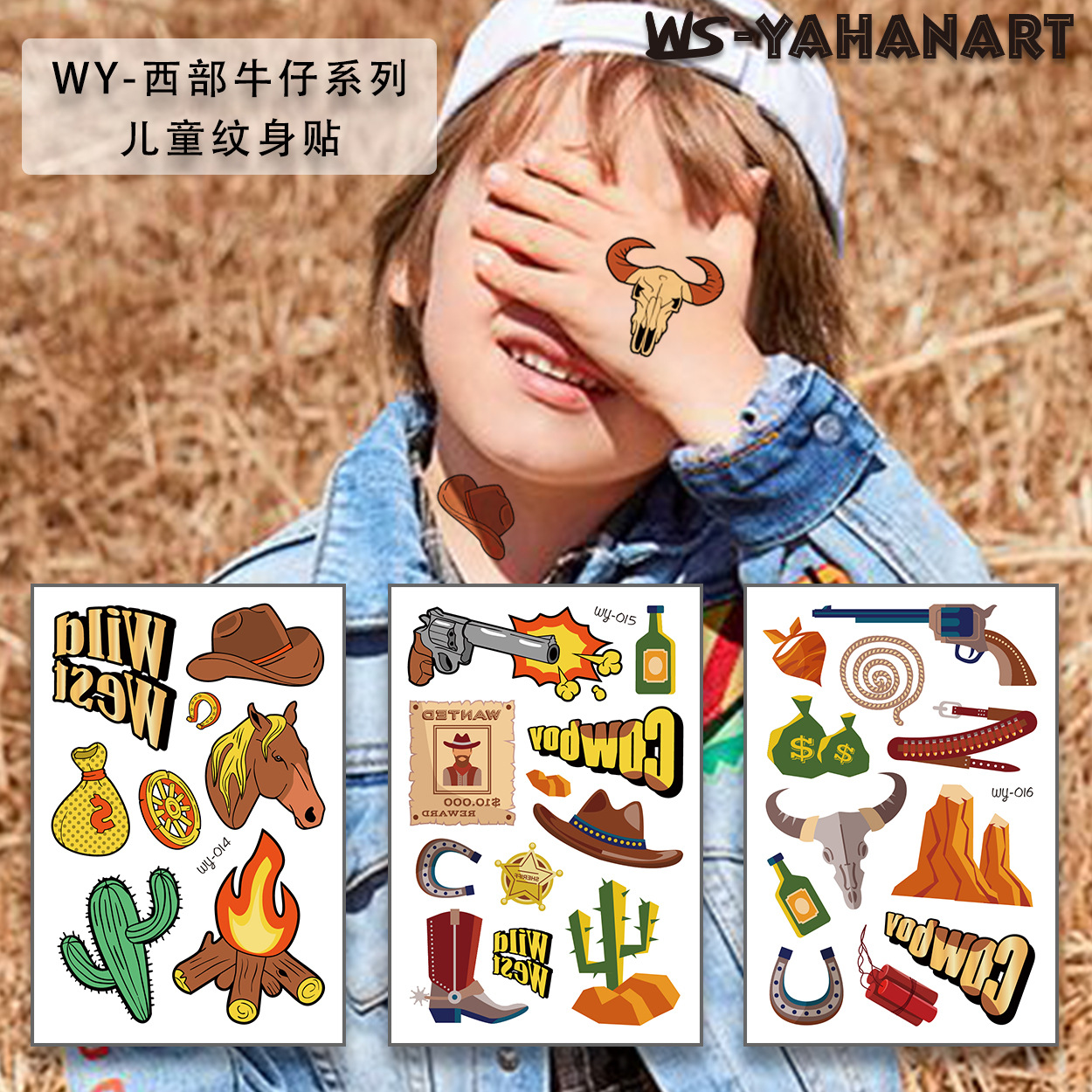 Tatuajes Temporales de Cowboy para Niños de Papel de Transferencia al Agua