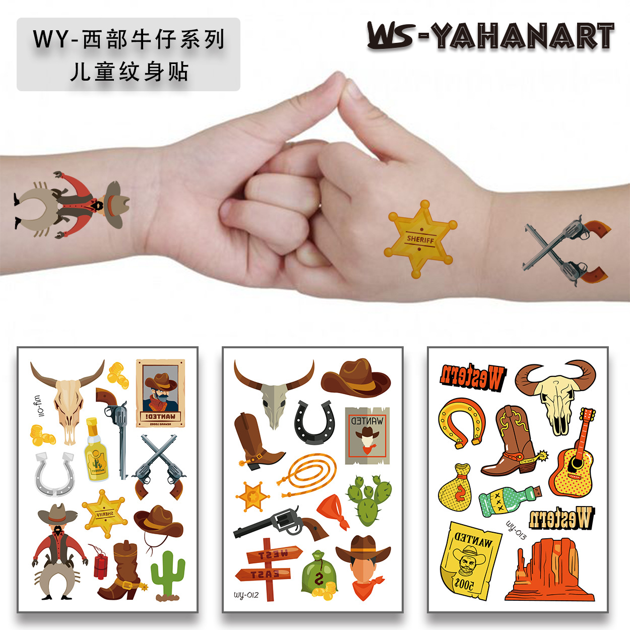 Tatuajes Temporales de Cowboy para Niños de Papel de Transferencia al Agua