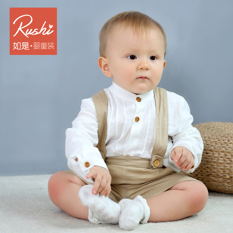 Children's Clothing Boys' Suit Children's Clothes Baby's Overalls Chinese-style Long-sleeved Shirt National Style Spring Wear Two-piece Suit
