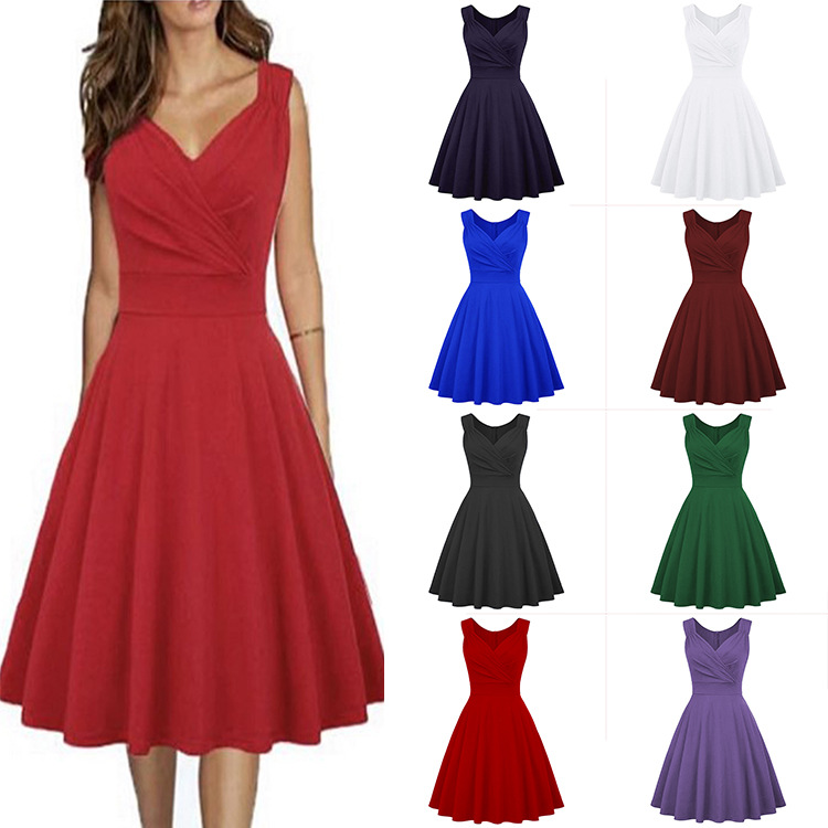 2024 Retro Hepburn Style Cocktail Light Dress Cross-Border Supply Amazon Wish Hot Selling Plus Size Dress