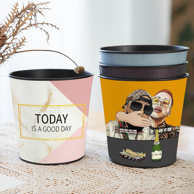 Nordic Creative Desktop Iron Portable Trash Trash Small Cartoon Multifunctional Household Waterproof Storage Barrel Free Shipping