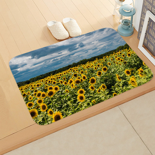 European and American 3D printed sunflower floor mats, modern minimalist kitchen water-absorbent non-slip carpets, super soft children's crawling mats