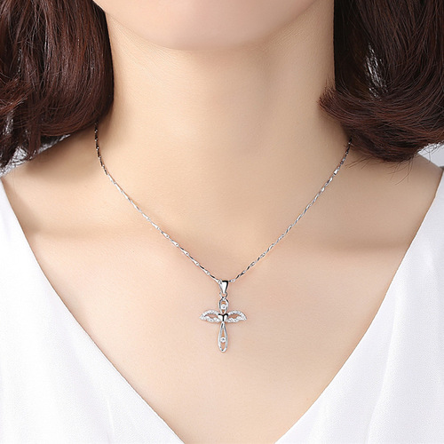 S999 sterling silver cross necklace women's pendant design niche silver necklace Japanese and Korean temperament drop shipping